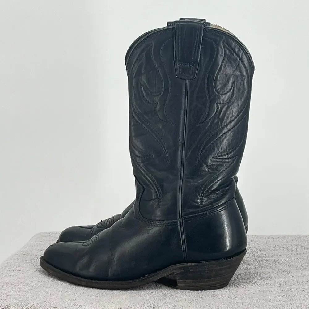 Vintage STEWART BOOT CO. Men's Black Traditional Cowboy Boots 8.5 EE Made in USA